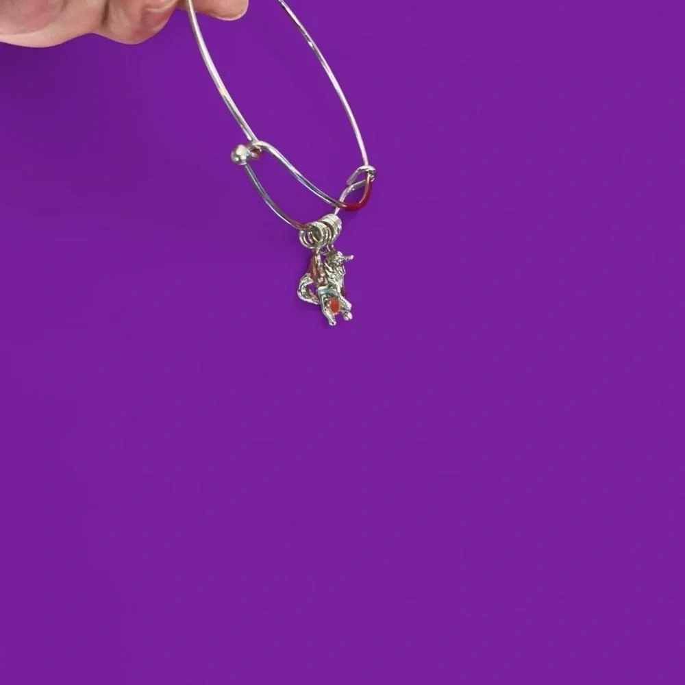 Silver tone crystal and unicorn rhinestone charm bracelet ready for other charms